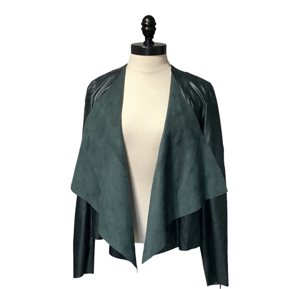 BLANKNYC Faux Leather Asymmetric‎ Waterfall Open Front Jacket XS Black